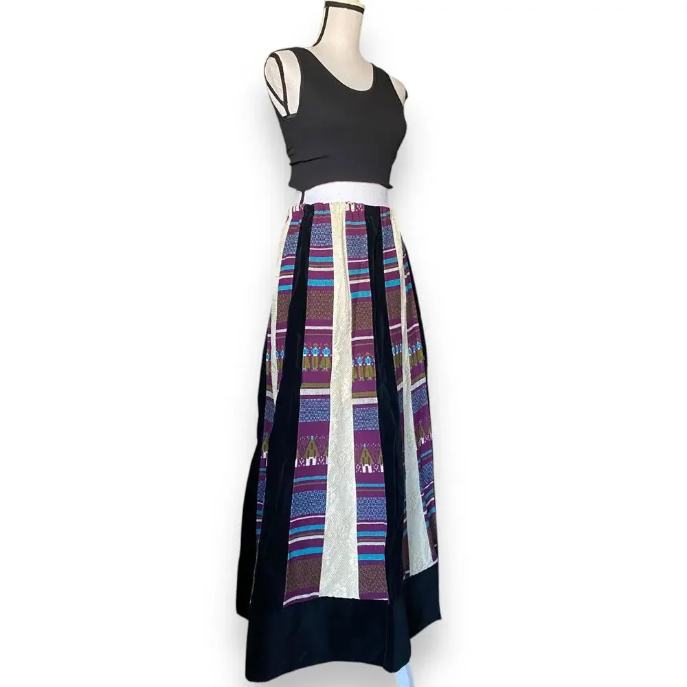 VNTG Chessa Davis Women's Maxi Skirt XS/S Multi Tapestry Velvet Lace 70s Boho - Picture 4 of 11